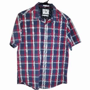 CactusMan Slim Fit Plaid Shirt Men's Large Red Blue Short Sleeve‎ Button Front